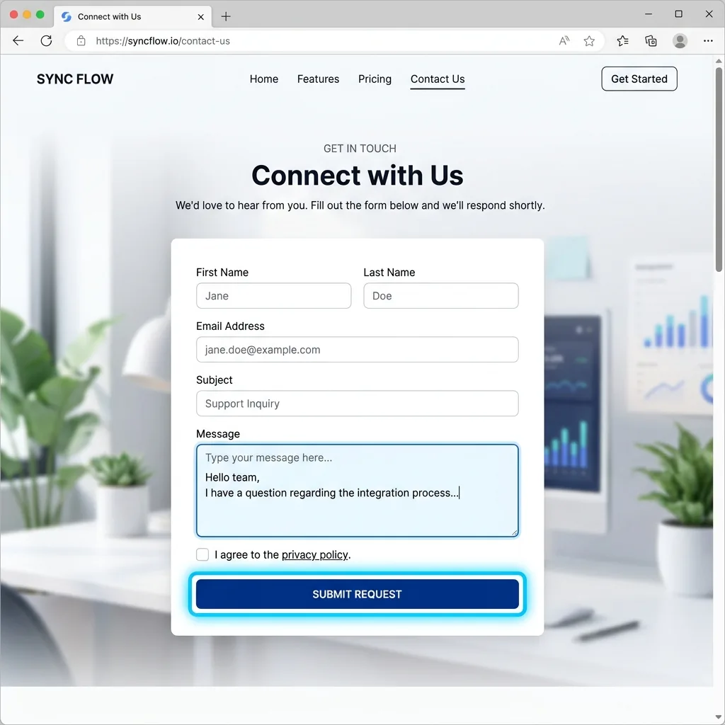 Web form with high contrast blue focus ring outline highlight on Submit button