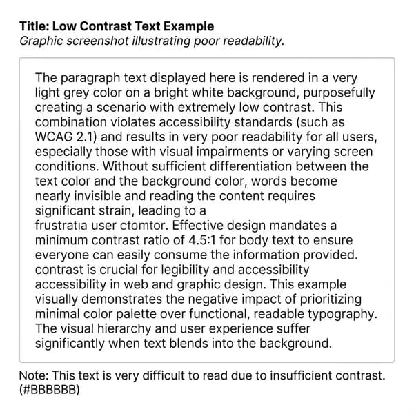 Low contrast grey body text on white background failing accessibility standards